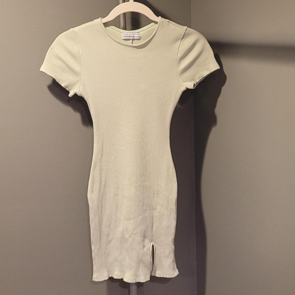 Urban Outfitters Open Back Ribbed T-Shirt Dress Slit, Women's Size S, Green